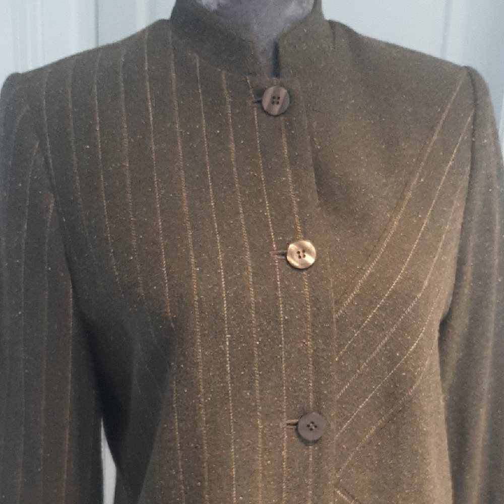 2 BDL💖VINTAGE Simon Chang NAVY➕GREEN/BROWN LINED TUNIC LENGTH JACKETS Sz 6, 8 - Picture 11 of 16